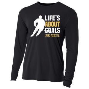 Lifes About Goals And Assists Ice Hockey Player Inspiring Cooling Performance Long Sleeve Crew