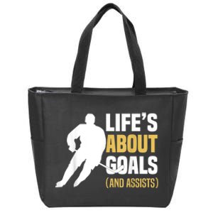 Lifes About Goals And Assists Ice Hockey Player Inspiring Zip Tote Bag