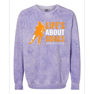 Lifes About Goals Ice Hockey For Boy Ice Hockey Colorblast Crewneck Sweatshirt