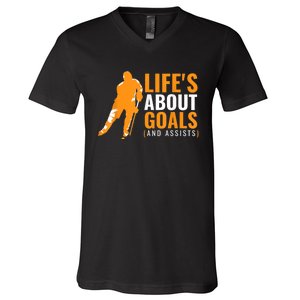 Lifes About Goals Ice Hockey For Boy Ice Hockey V-Neck T-Shirt