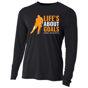 Lifes About Goals Ice Hockey For Boy Ice Hockey Cooling Performance Long Sleeve Crew