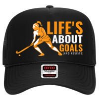 Lifes About Goals Field Hockey For Girl Field Hockey High Crown Mesh Back Trucker Hat