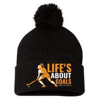 Lifes About Goals Field Hockey For Girl Field Hockey Pom Pom 12in Knit Beanie