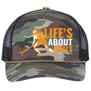 Lifes About Goals Field Hockey For Girl Field Hockey Retro Rope Trucker Hat Cap