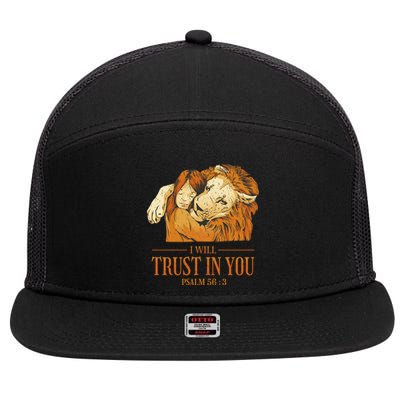 Lion And Girl I Will Trust In You Psalm 56 : 3 7 Panel Mesh Trucker Snapback Hat