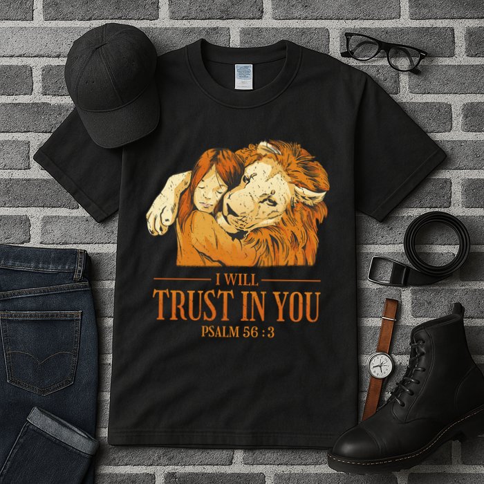 Lion And Girl I Will Trust In You Psalm 56 : 3 Tall T-Shirt