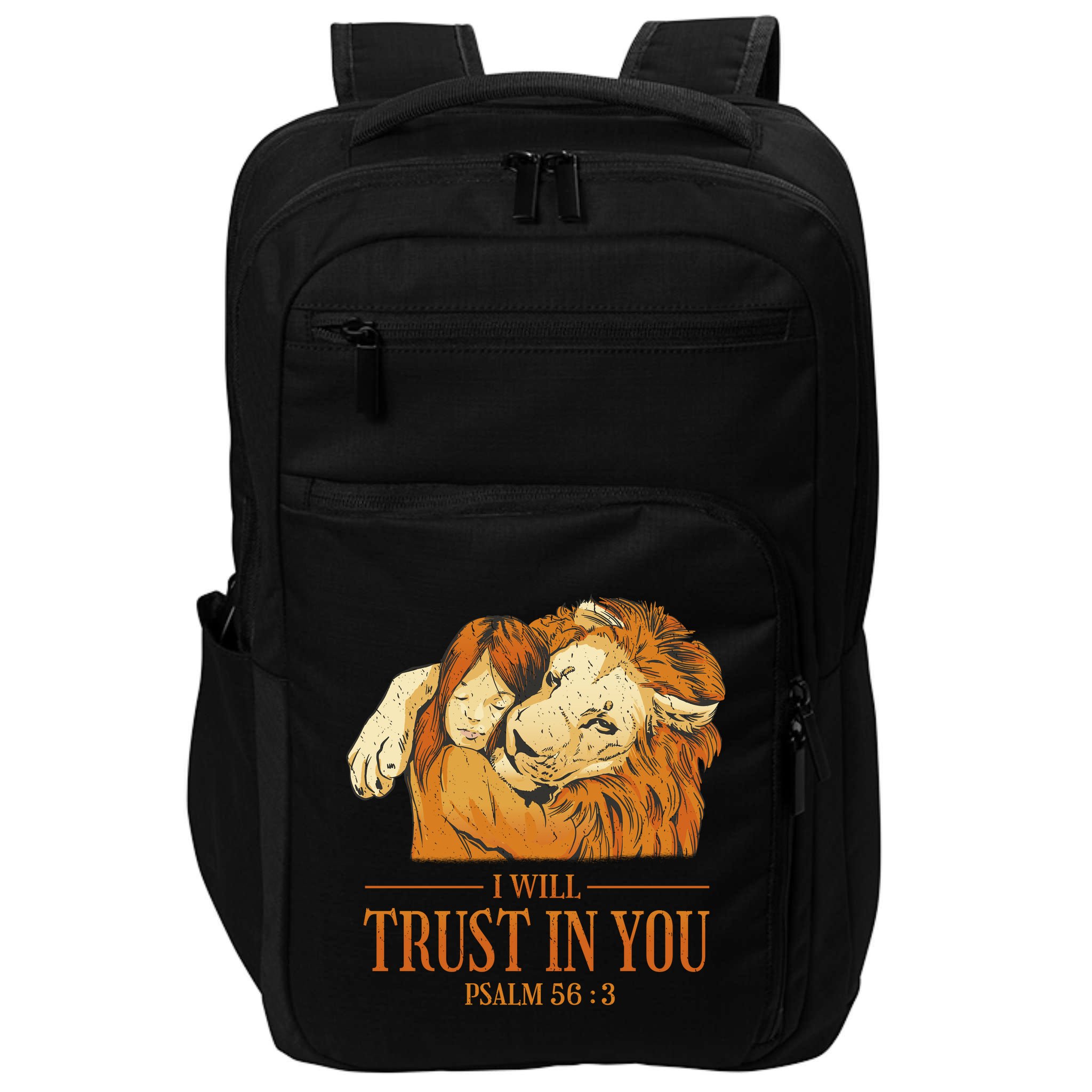 Lion And Girl I Will Trust In You Psalm 56 : 3 Impact Tech Backpack
