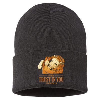 Lion And Girl I Will Trust In You Psalm 56 : 3 Sustainable Knit Beanie