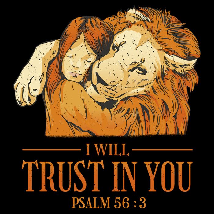Lion And Girl I Will Trust In You Psalm 56 : 3 Women's V-Neck T-Shirt