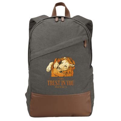 Lion And Girl I Will Trust In You Psalm 56 : 3 Cotton Canvas Backpack