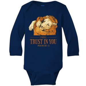 Lion And Girl I Will Trust In You Psalm 56 : 3 Baby Long Sleeve Bodysuit