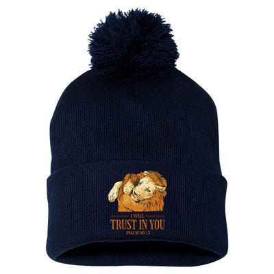 Lion And Girl I Will Trust In You Psalm 56 : 3 Pom Pom 12in Knit Beanie