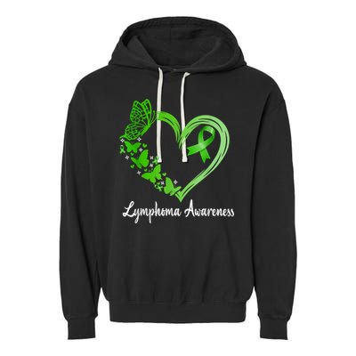 Lymphoma Awareness Green Ribbon Heart Lymphoma Warrior Garment-Dyed Fleece Hoodie
