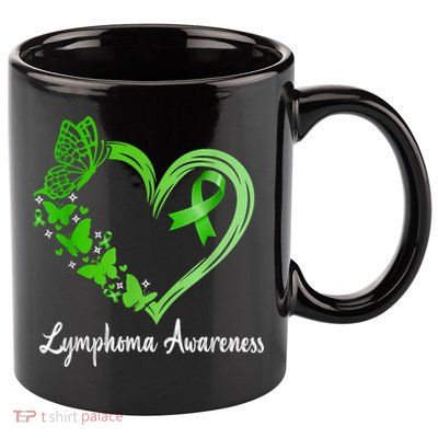 Lymphoma Awareness Green Ribbon Heart Lymphoma Warrior 11oz C Handle Ceramic Mug