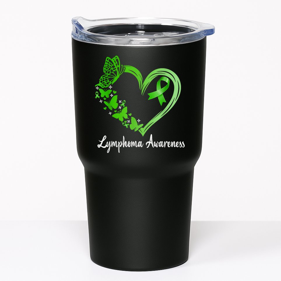 Lymphoma Awareness Green Ribbon Heart Lymphoma Warrior Tumbler