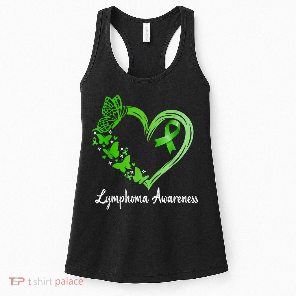 Lymphoma Awareness Green Ribbon Heart Lymphoma Warrior Womens Tank Top