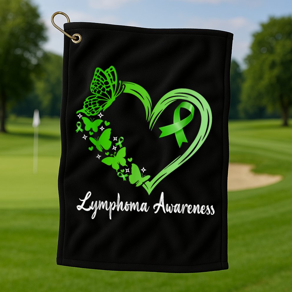 Lymphoma Awareness Green Ribbon Heart Lymphoma Warrior Golf Towel