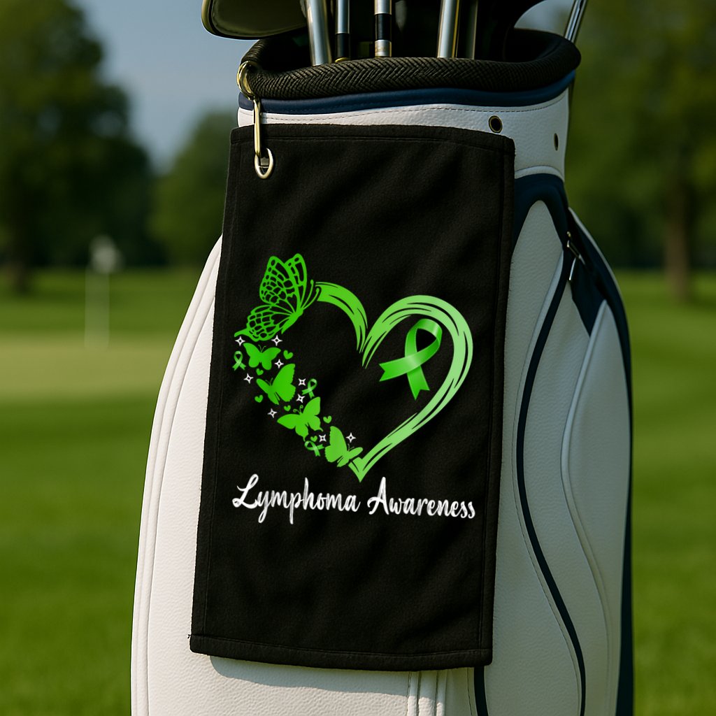 Lymphoma Awareness Green Ribbon Heart Lymphoma Warrior Golf Towel