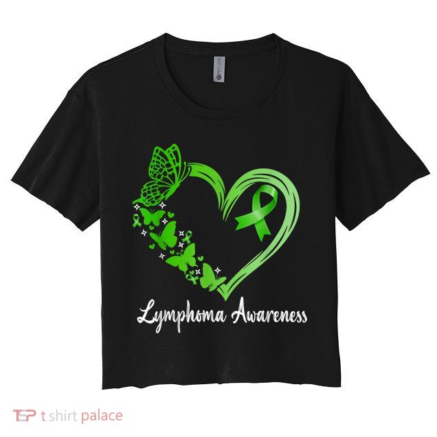Lymphoma Awareness Green Ribbon Heart Lymphoma Warrior Crop Top