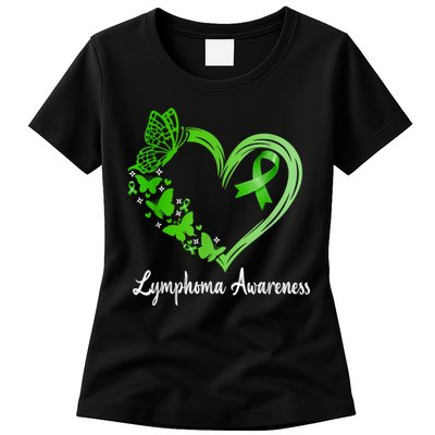 Lymphoma Awareness Green Ribbon Heart Lymphoma Warrior Womens T-Shirt