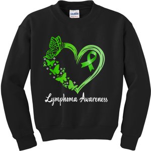 Lymphoma Awareness Green Ribbon Heart Lymphoma Warrior Kids Sweatshirt