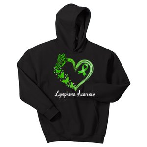 Lymphoma Awareness Green Ribbon Heart Lymphoma Warrior Kids Hoodie