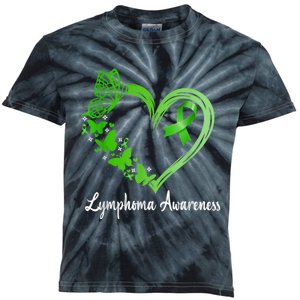 Lymphoma Awareness Green Ribbon Heart Lymphoma Warrior Kids Tie-Dye T-Shirt