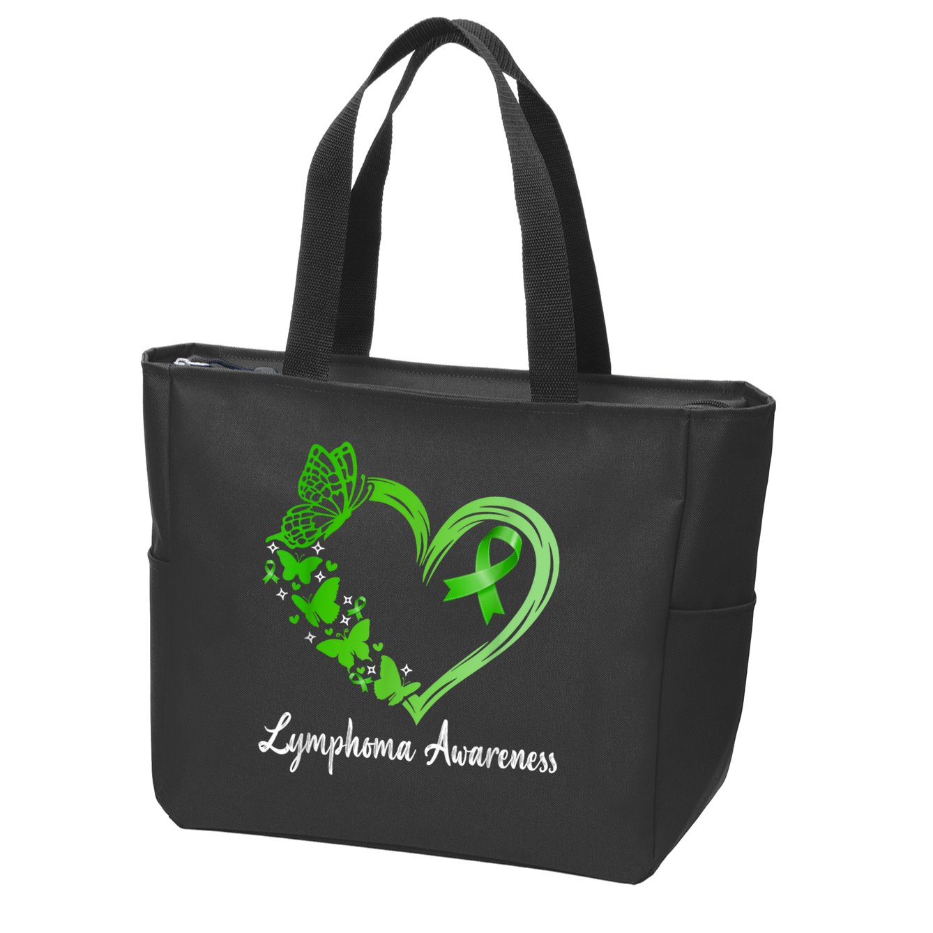 Lymphoma Awareness Green Ribbon Heart Lymphoma Warrior Zip Tote Bag