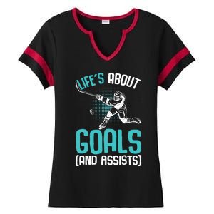 Life´s About Goals Hockey Player Ice Hockey Boy Ladies Halftime Notch Neck Tee