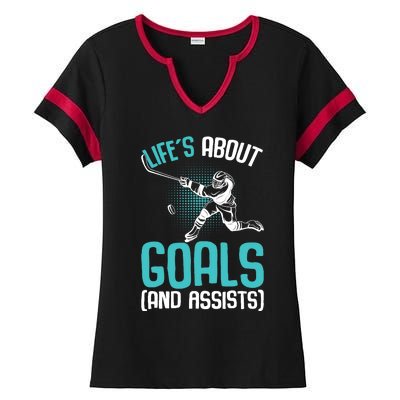 Life´s About Goals Hockey Player Ice Hockey Boy Ladies Halftime Notch Neck Tee