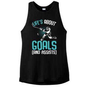 Life´s About Goals Hockey Player Ice Hockey Boy Ladies PosiCharge Tri-Blend Wicking Tank