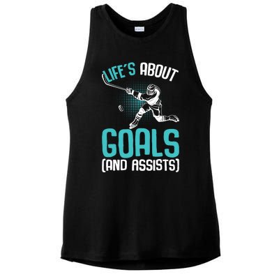 Life´s About Goals Hockey Player Ice Hockey Boy Ladies PosiCharge Tri-Blend Wicking Tank