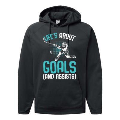 Life´s About Goals Hockey Player Ice Hockey Boy Performance Fleece Hoodie