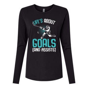 Life´s About Goals Hockey Player Ice Hockey Boy Womens Cotton Relaxed Long Sleeve T-Shirt