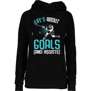 Life´s About Goals Hockey Player Ice Hockey Boy Womens Funnel Neck Pullover Hood