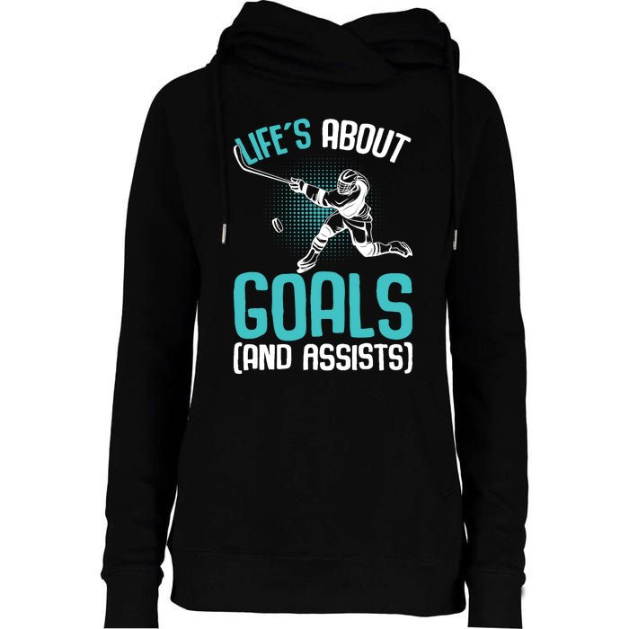 Life´s About Goals Hockey Player Ice Hockey Boy Womens Funnel Neck Pullover Hood