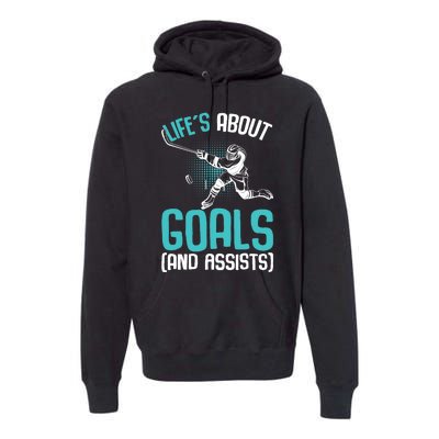 Life´s About Goals Hockey Player Ice Hockey Boy Premium Hoodie