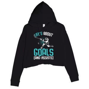 Life´s About Goals Hockey Player Ice Hockey Boy Crop Fleece Hoodie