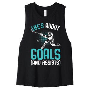 Life´s About Goals Hockey Player Ice Hockey Boy Women's Racerback Cropped Tank