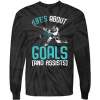 Life´s About Goals Hockey Player Ice Hockey Boy Tie-Dye Long Sleeve Shirt