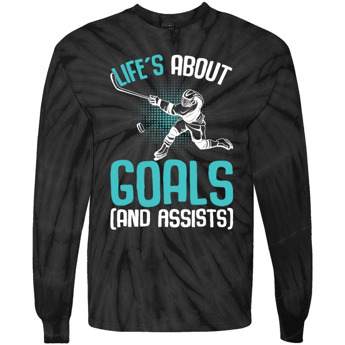 Life´s About Goals Hockey Player Ice Hockey Boy Tie-Dye Long Sleeve Shirt