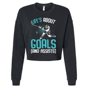 Life´s About Goals Hockey Player Ice Hockey Boy Cropped Pullover Crew