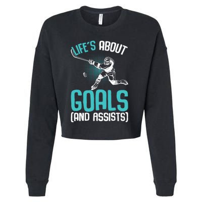 Life´s About Goals Hockey Player Ice Hockey Boy Cropped Pullover Crew