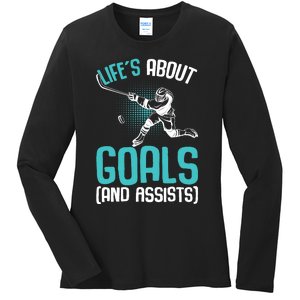 Life´s About Goals Hockey Player Ice Hockey Boy Ladies Long Sleeve Shirt