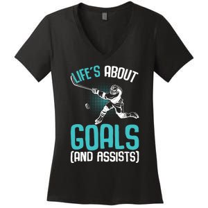 Life´s About Goals Hockey Player Ice Hockey Boy Women's V-Neck T-Shirt