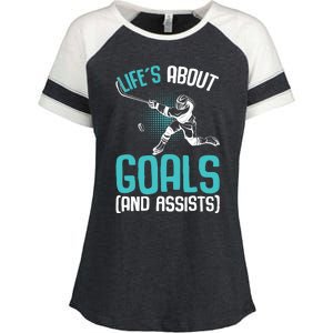 Life´s About Goals Hockey Player Ice Hockey Boy Enza Ladies Jersey Colorblock Tee