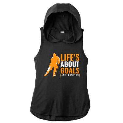 Life's About Goals Ice Hockey Ladies PosiCharge Tri-Blend Wicking Draft Hoodie Tank