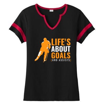 Life's About Goals Ice Hockey Ladies Halftime Notch Neck Tee