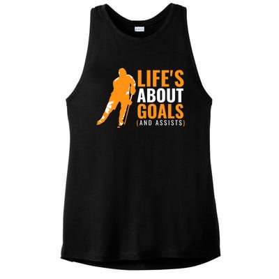 Life's About Goals Ice Hockey Ladies PosiCharge Tri-Blend Wicking Tank