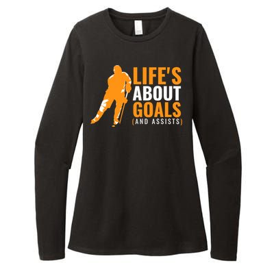 Life's About Goals Ice Hockey Womens CVC Long Sleeve Shirt